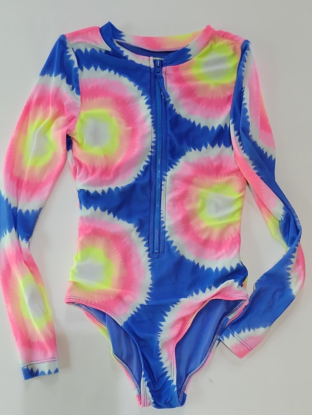 GAP Kids Neon Tie-Dye Blue Long Sleeve Zip Swimsuit